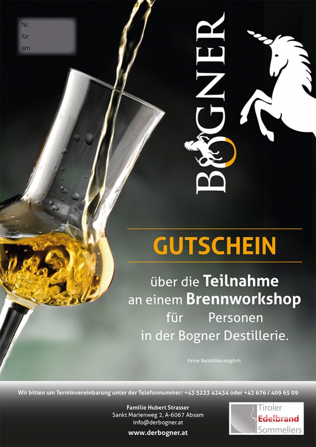 Brennworkshop mit Mitnahme des Destillats (330 ml Flasche)  in der Destillerie Bogner 
